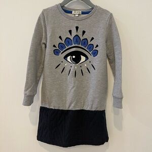 Kenzo Kids Gray Sweatshirt dress with Blue Eye Design